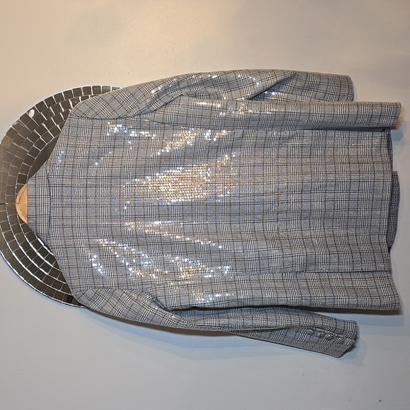 Jason Wu Houndstooth Plaid Clear Sequin Double Breasted Y2K Lined Blazer Jacket - Picture 8 of 16